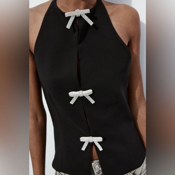 ZARA JEWEL BOW HALTER TOP - Picture 7 of 13